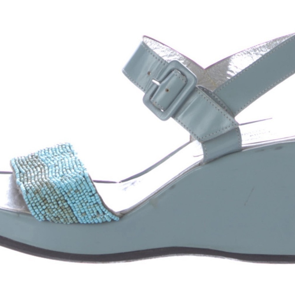 Robert Clergerie Blue Leather Beaded Sandals Size: 7 1/2 - Picture 2 of 6